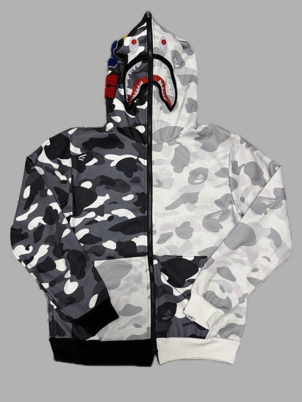 Bape Kids Shark Full-Zip Hoodie - Black & Gray Camo